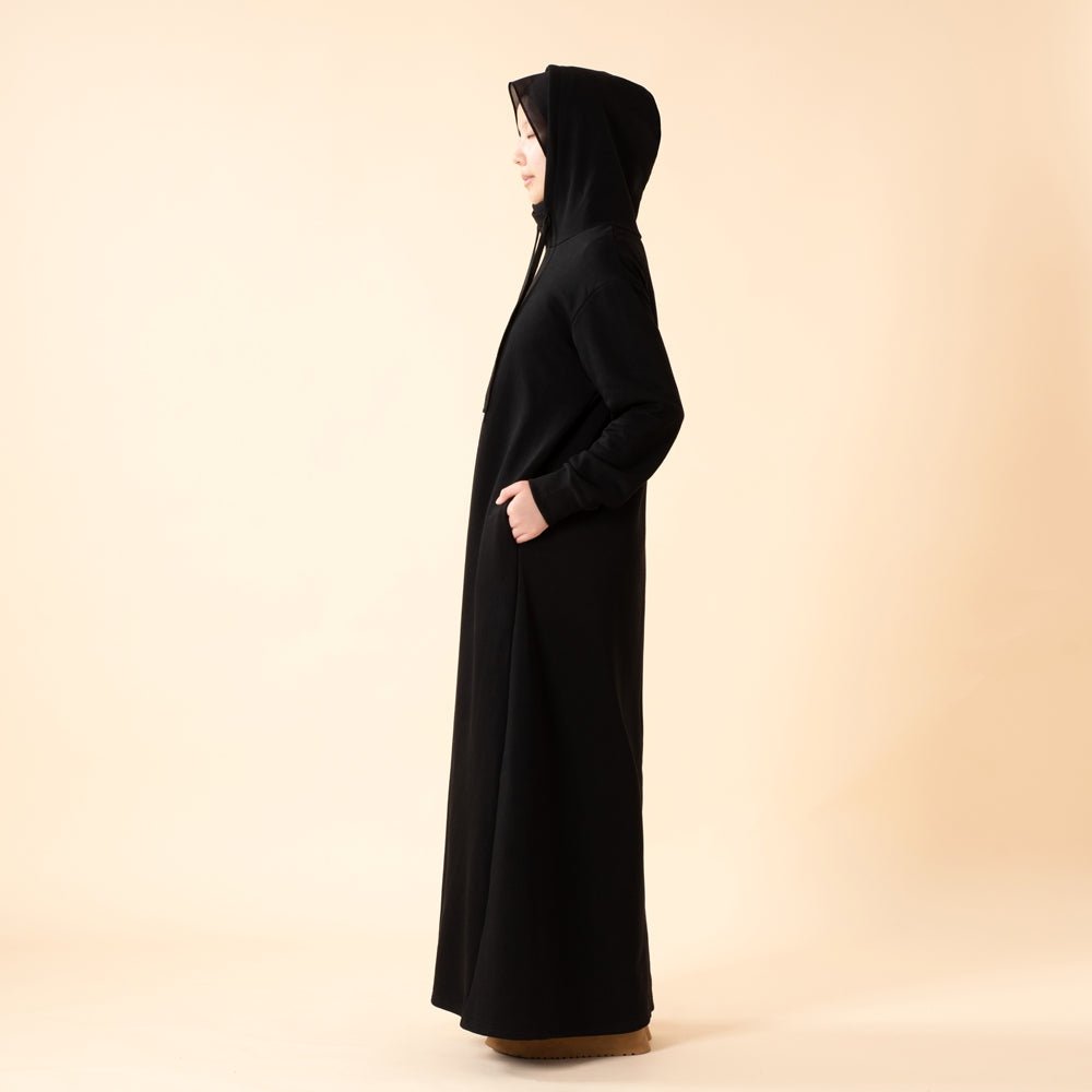 French Terry Hoodie Abaya With Pockets  (MA340)